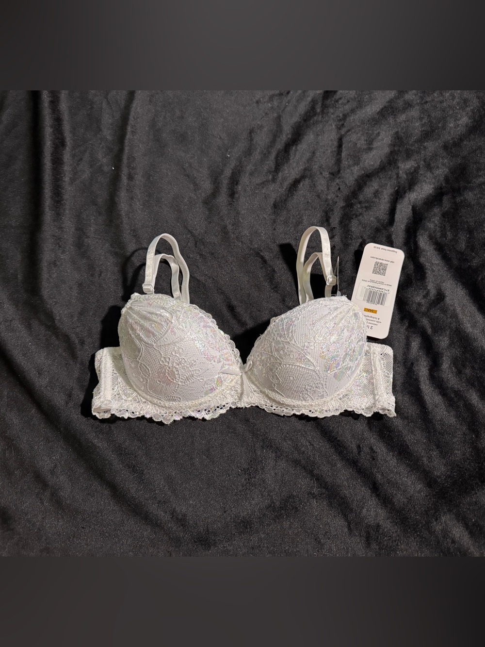 Rene Rofe White Lace Bra with Iridescent Sequin Detail